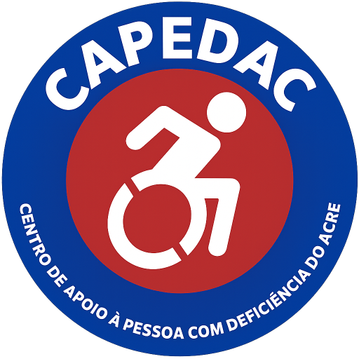 Logo da CAPEDAC, Centro de Apoio à Pessoa com Deficiência do Acre, com símbolo de acessibilidade em cadeira de rodas
