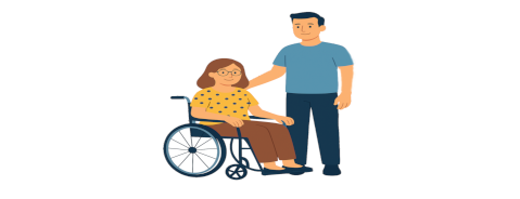 Ilustração mostrando de uma Mulher cadeirante e um homem lado a lado.